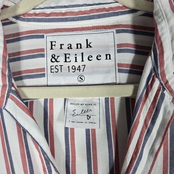 Frank & Eileen Eileen Button Down Shirt Women Small Modal Striped Blue Red Italy - Picture 4 of 12